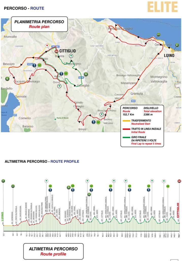 Planimetria del Trofeo Alfredo Binda 2026 con i giri finali attorno a Cittiglio