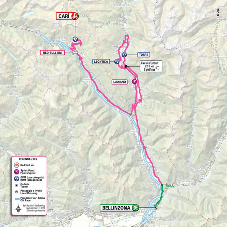 Planimetria ufficiale tappa 16 Giro d’Italia 2026, Bellinzona - Carì