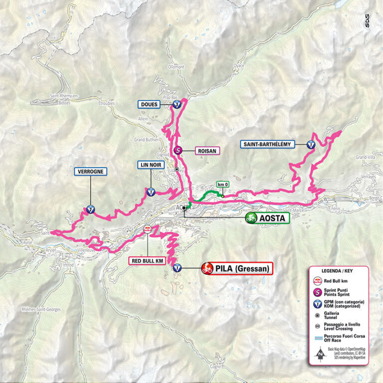 Planimetria ufficiale tappa 14 Giro d’Italia 2026, Aosta - Pila (Gressan)