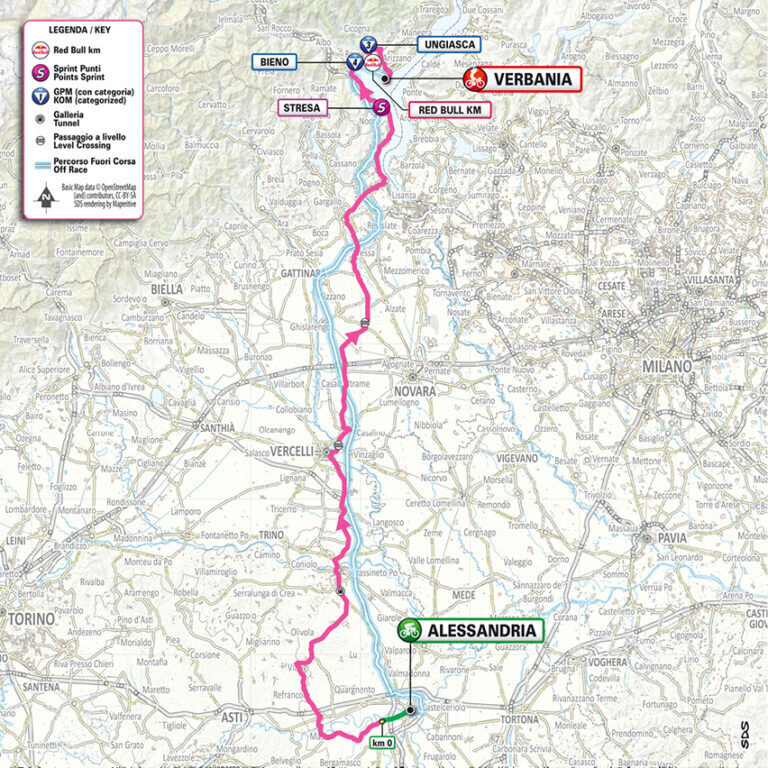 Planimetria ufficiale tappa 13 Giro d’Italia 2026, Alessandria - Verbania