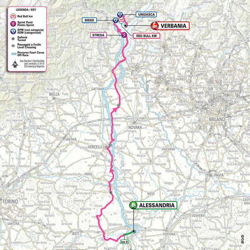 Planimetria ufficiale tappa 13 Giro d’Italia 2026, Alessandria - Verbania