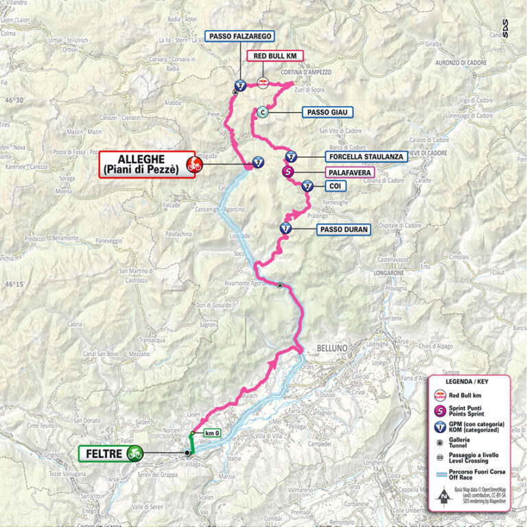 Planimetria ufficiale tappa 19 Giro d'Italia 2026, Feltre - Alleghe/Piani di Pezzè