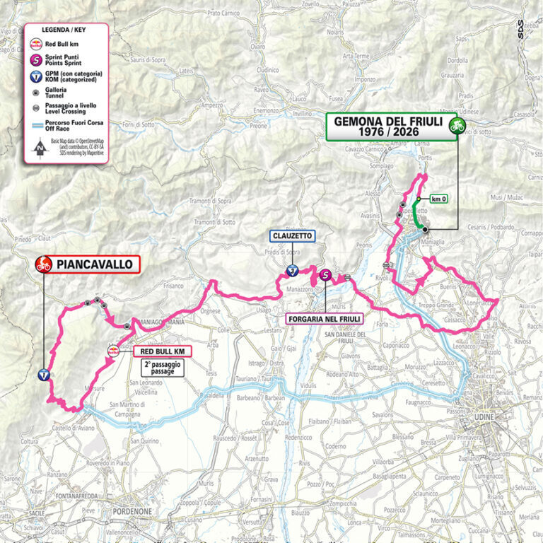 Planimetria ufficiale tappa 20 Giro d'Italia 2026, Gemona del Friuli - Piancavallo