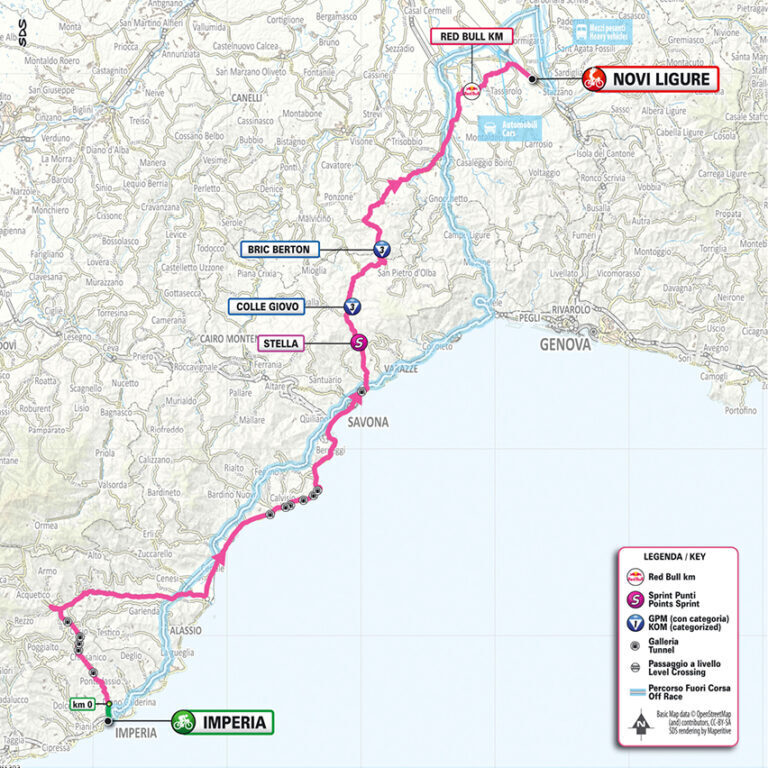 Planimetria ufficiale tappa 12 Giro d’Italia 2026, Imperia - Novi Ligure