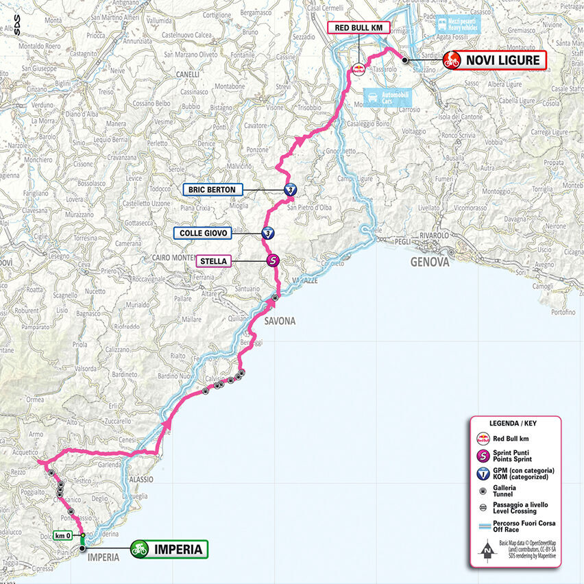 Planimetria ufficiale tappa 12 Giro d’Italia 2026, Imperia - Novi Ligure