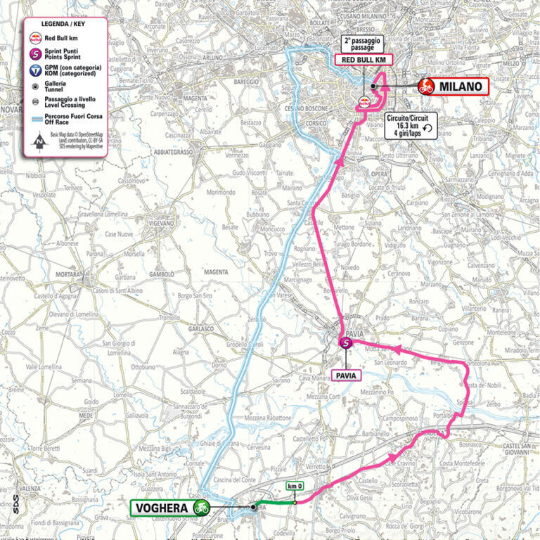 Planimetria ufficiale tappa 15 Giro d’Italia 2026, Voghera - Milano