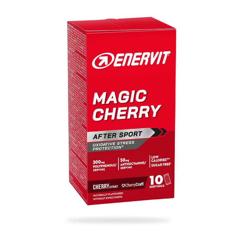 Enervit Magic Cherry, integratore con tart cherry, polifenoli e antocianine per il recupero post-sforzo