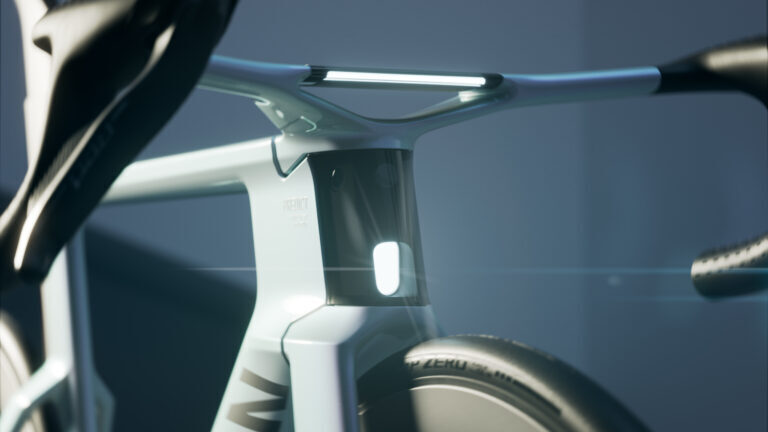 Dettaglio radar frontale e luci integrate della Canyon Predict