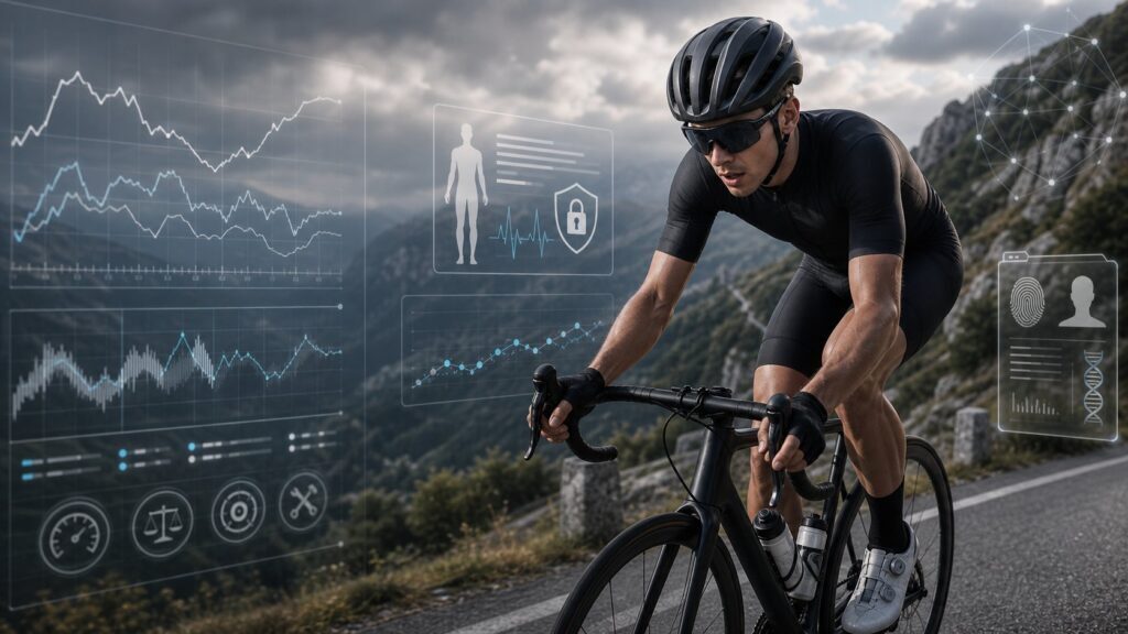 Illustrazione editoriale sui dati di potenza e il passaporto dei watt nel ciclismo