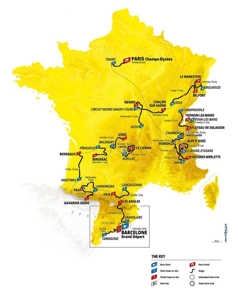 Planimetria ufficiale del percorso del Tour de France 2026 da Barcellona a Parigi