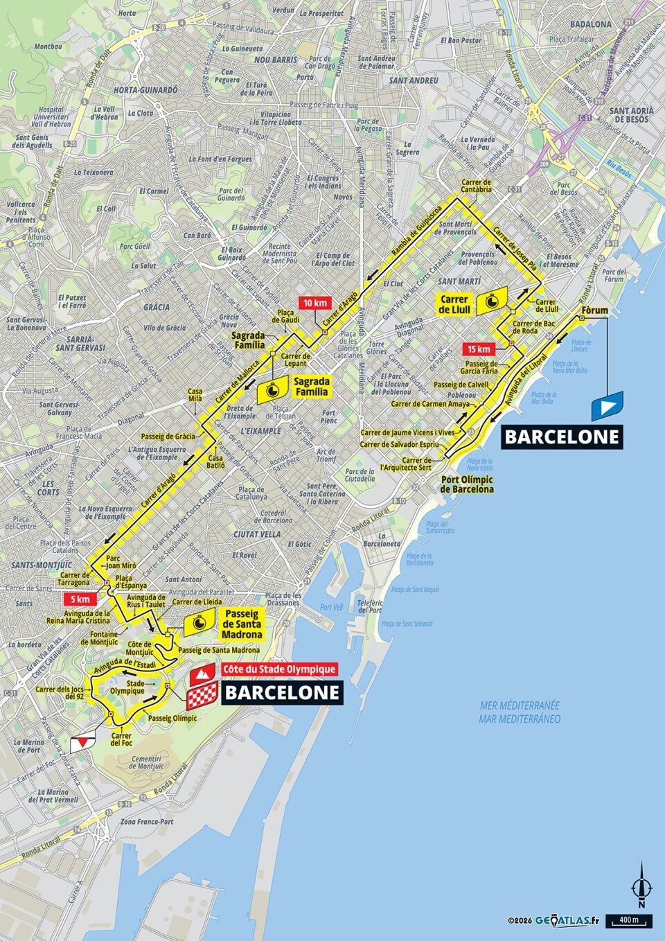 Mappa ufficiale della tappa 1 del Tour de France 2026 a Barcellona