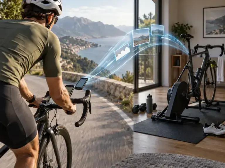 Illustrazione editoriale: Zwift porta le uscite outdoor dentro Next Up