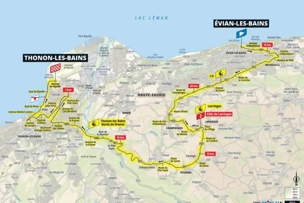 Mappa della cronometro Evian-les-Bains Thonon-les-Bains del Tour de France 2026