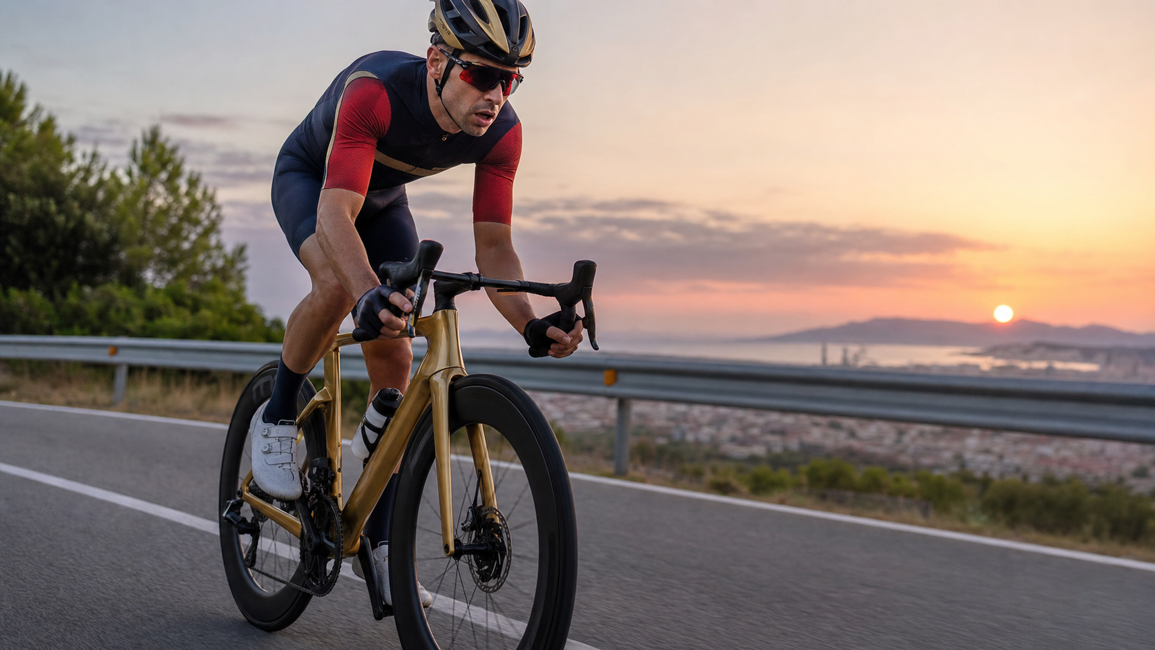 Illustrazione editoriale di una bici aero dorata in vista del Tour de France 2026