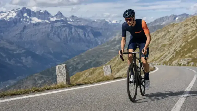 Illustrazione editoriale di un ciclista in salita, per l’articolo su Mattia Gaffuri e l’obiettivo classifica nei Grandi Giri