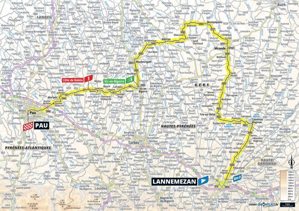Mappa ufficiale della tappa 5 del Tour de France 2026 da Lannemezan a Pau