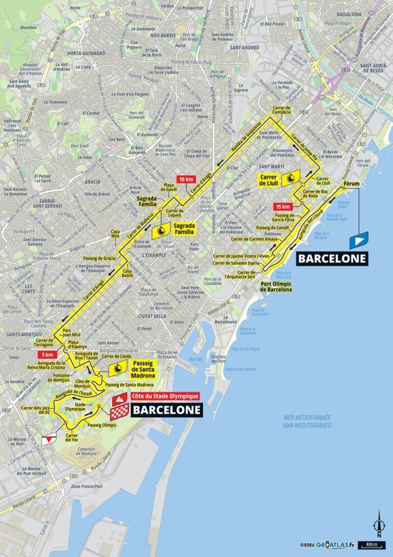 Mappa tappa 1 Tour de France 2026, cronosquadre Barcellona-Barcellona