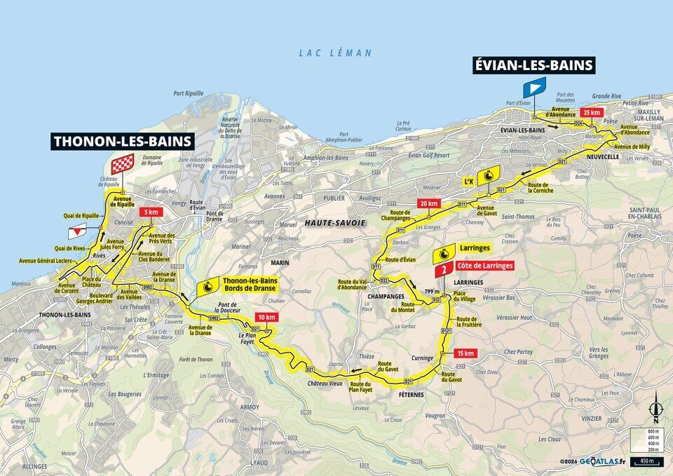 Mappa ufficiale della tappa 16 del Tour de France 2026 da Évian-les-Bains a Thonon-les-Bains