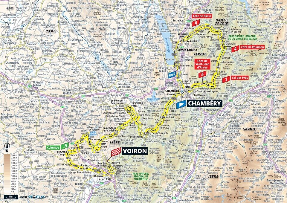 Mappa ufficiale della tappa 17 del Tour de France 2026 da Chambery a Voiron