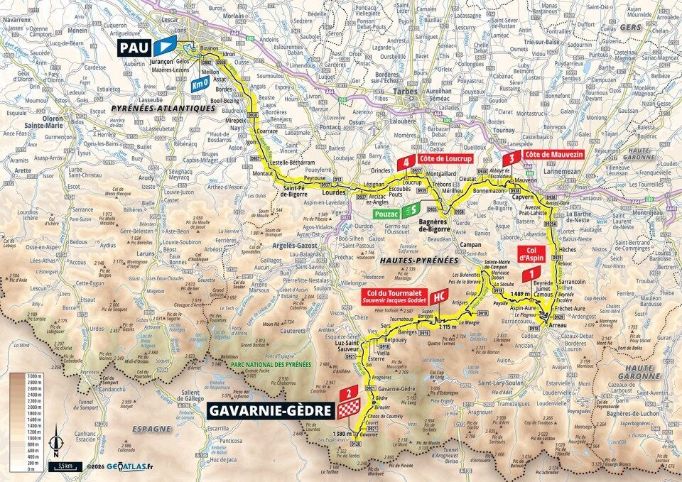 Mappa ufficiale della tappa 6 del Tour de France 2026 da Pau a Gavarnie-Gèdre