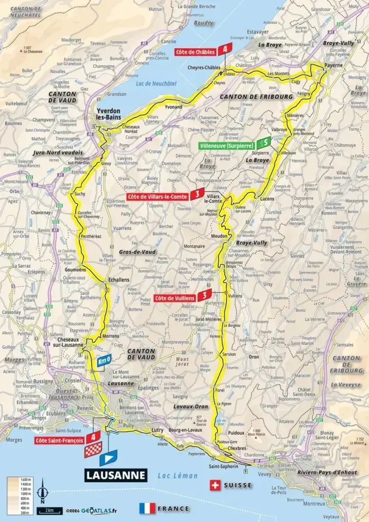 Planimetria ufficiale della tappa 1 Losanna-Losanna del Tour de France Femmes 2026