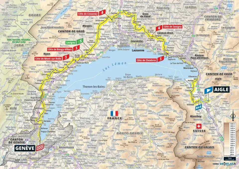 Planimetria ufficiale della tappa 2 Aigle-Ginevra del Tour de France Femmes 2026