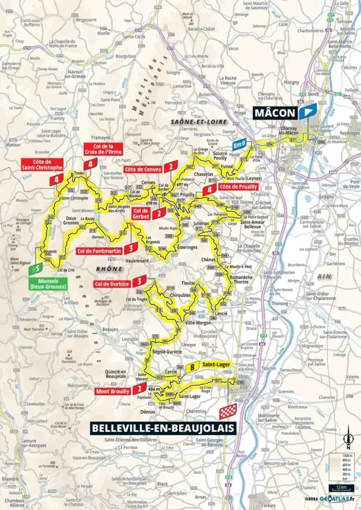 Planimetria ufficiale della tappa 5 Mâcon-Belleville-en-Beaujolais del Tour de France Femmes 2026