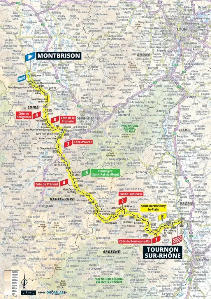 Planimetria ufficiale della tappa 6 Montbrison-Tournon-sur-Rhône del Tour de France Femmes 2026
