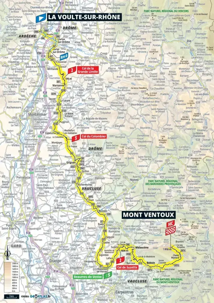 Planimetria ufficiale della tappa 7 La Voulte-sur-Rhône-Mont Ventoux del Tour de France Femmes 2026