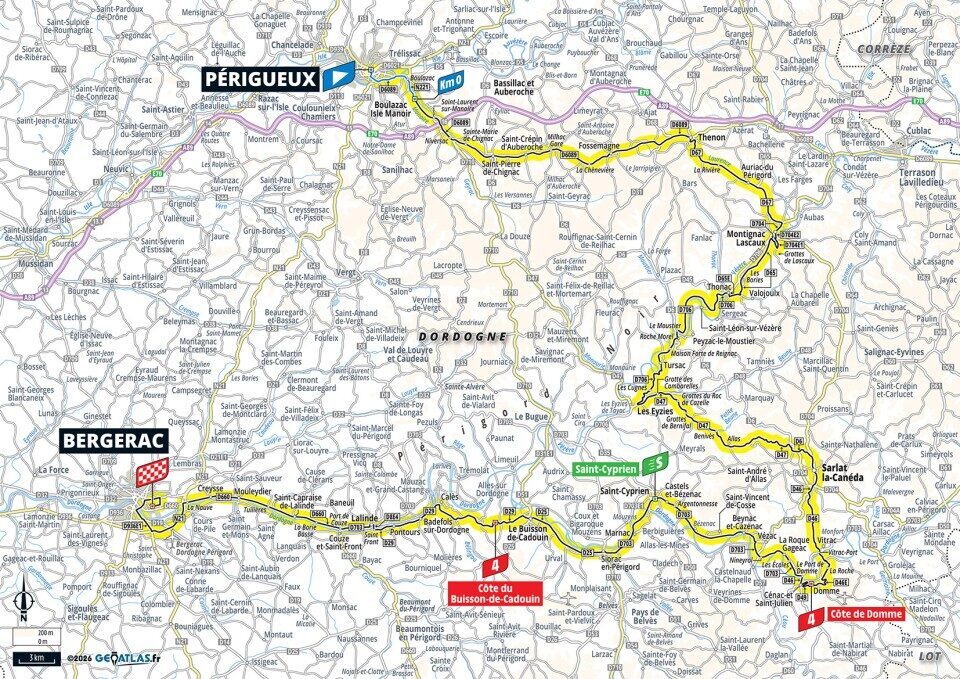 Mappa ufficiale della tappa 8 del Tour de France 2026 da Périgueux a Bergerac