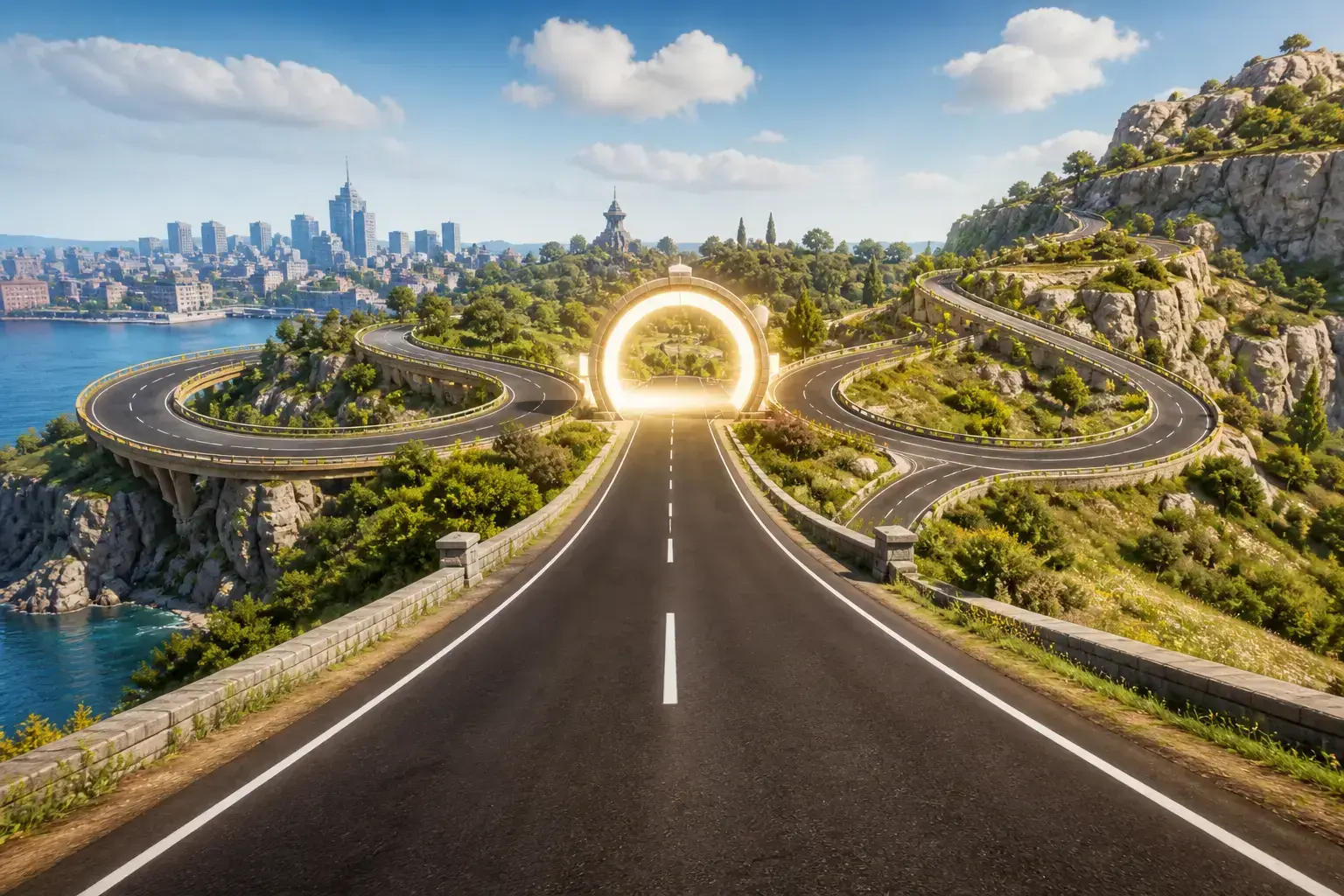 Illustrazione editoriale di brevi percorsi in un mondo ciclistico virtuale