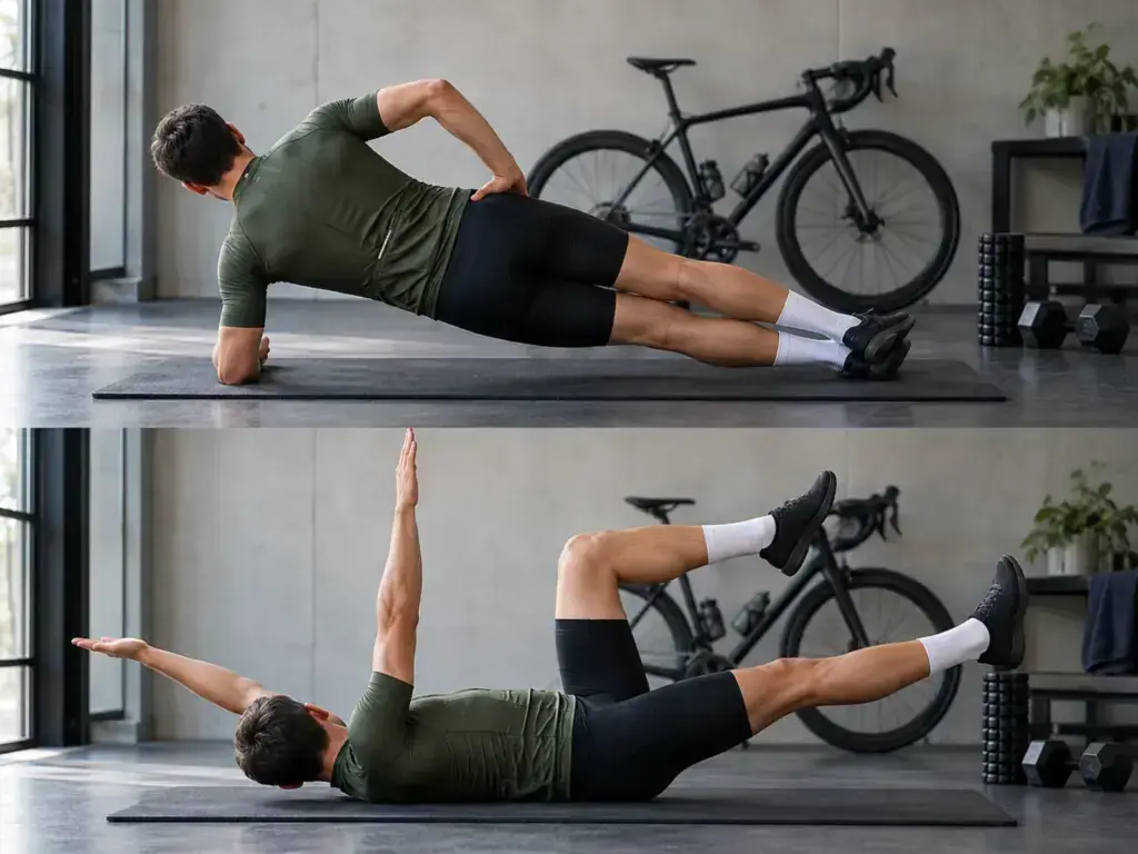 Illustrazione editoriale per Core stability nel ciclismo: esercizi e programma pratico