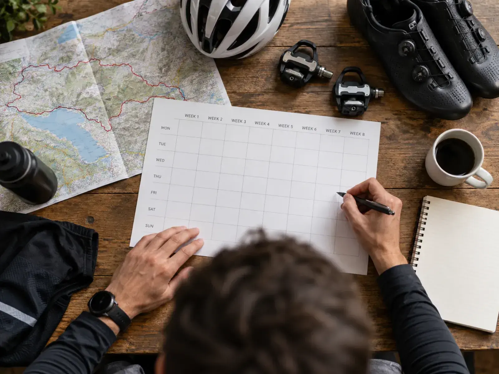 Illustrazione editoriale per Allenamento ciclismo con 6 ore a settimana: tabella e programmi
