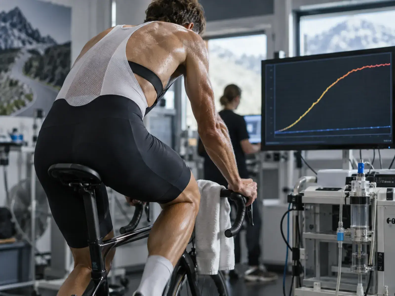 Illustrazione editoriale per VO2max nel ciclismo: valori, test e come migliorarlo