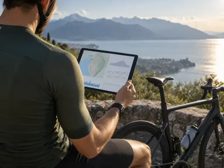Illustrazione editoriale per Dati Garmin e Strava nel ciclismo: NP, IF, zone e decoupling