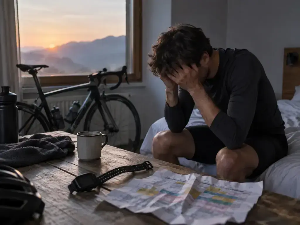 Illustrazione editoriale per Overtraining nel ciclismo: sintomi, diagnosi e recupero