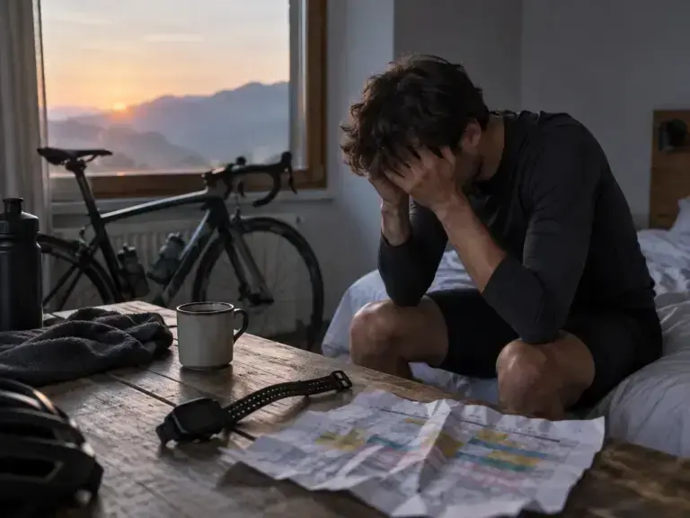 Illustrazione editoriale per Overtraining nel ciclismo: sintomi, diagnosi e recupero