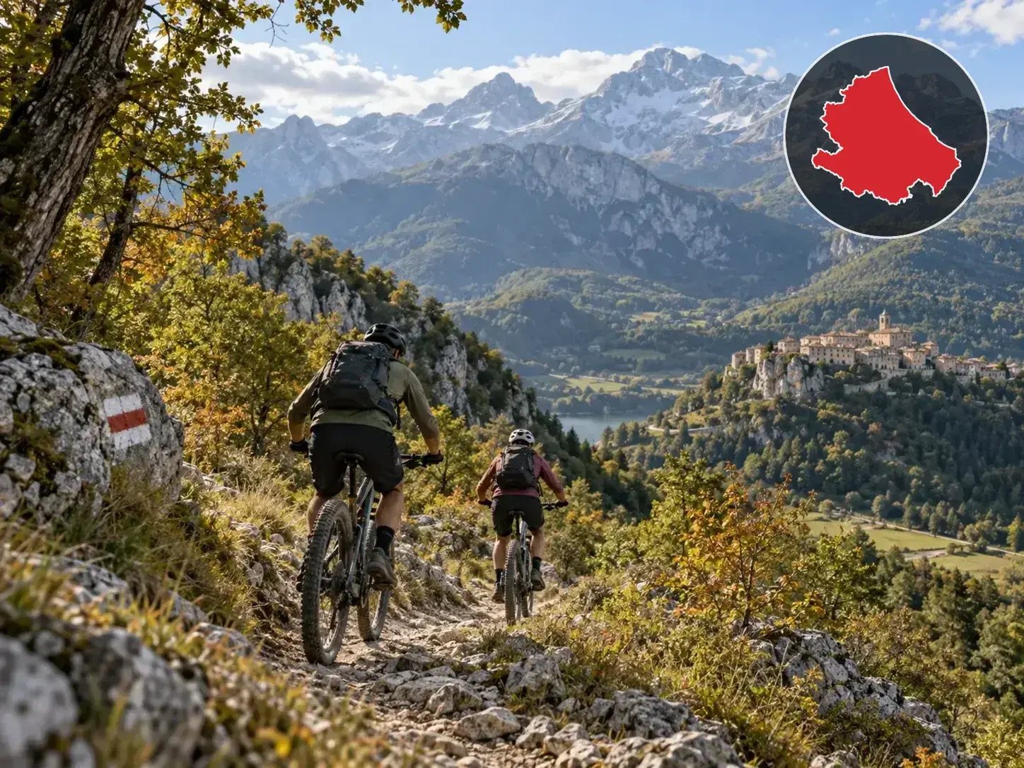 Illustrazione editoriale delle gare ciclistiche in Abruzzo a ottobre 2026
