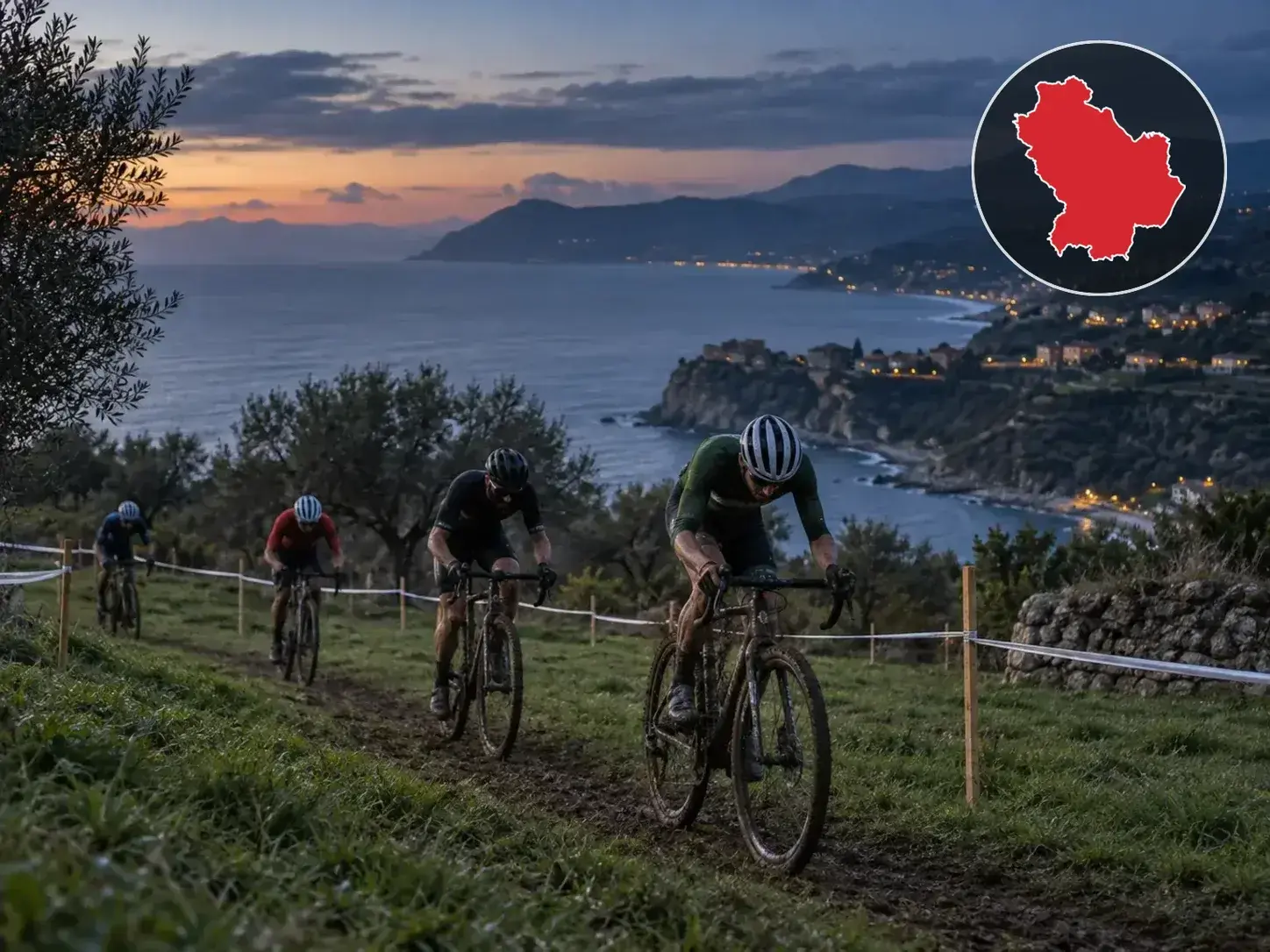 Illustrazione editoriale delle gare ciclistiche in Basilicata a ottobre 2026