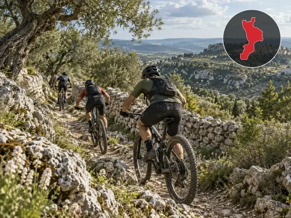 Illustrazione editoriale delle gare ciclistiche in Calabria a ottobre 2026