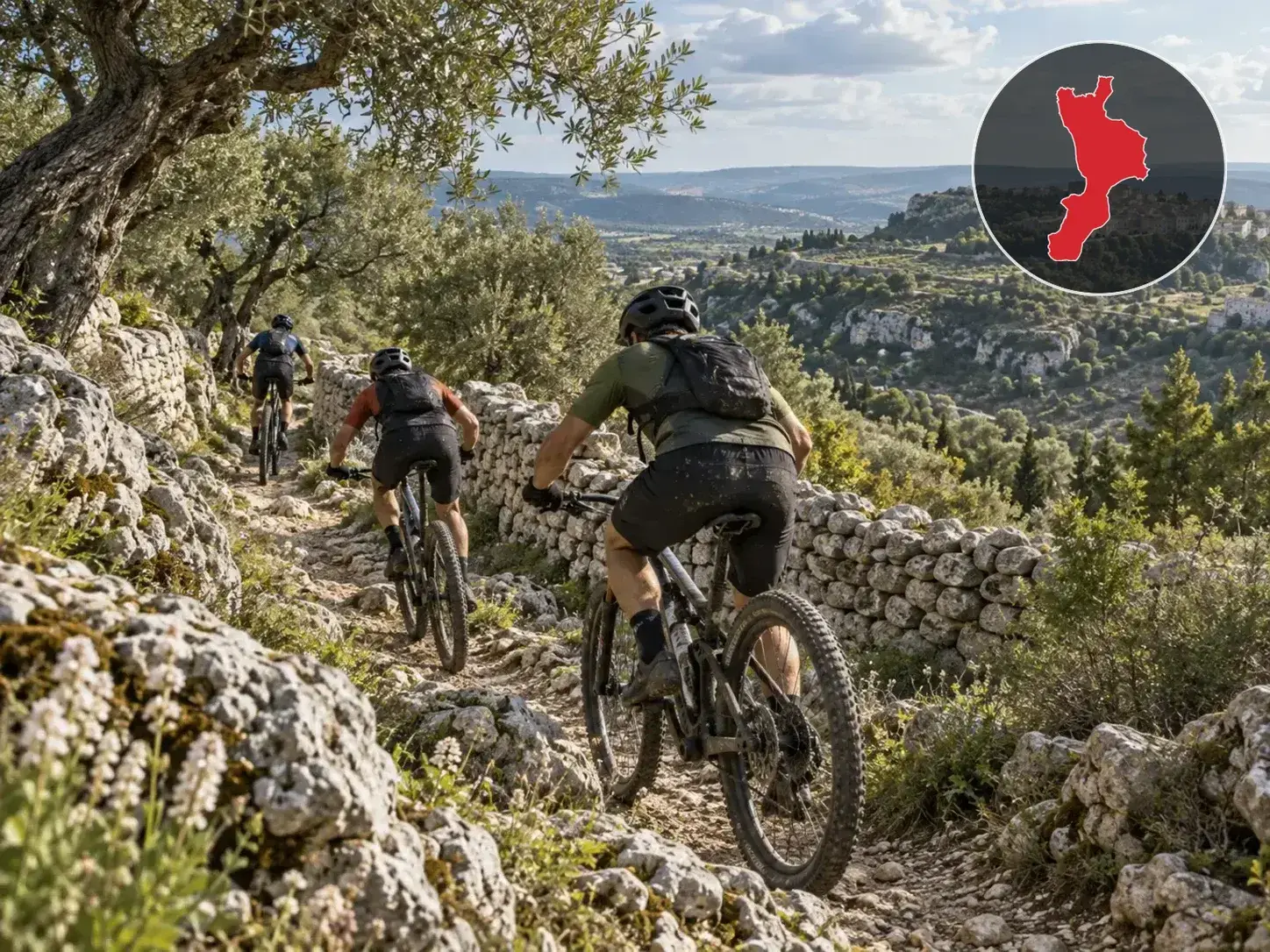 Illustrazione editoriale delle gare ciclistiche in Calabria a ottobre 2026