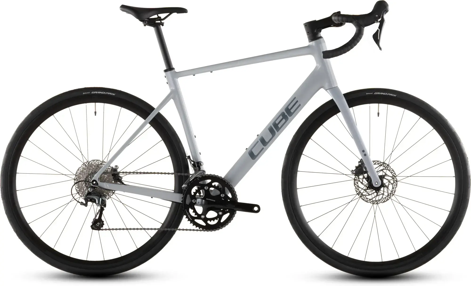 Cube Attain Race 2026 grigia, bici completa vista lateralmente