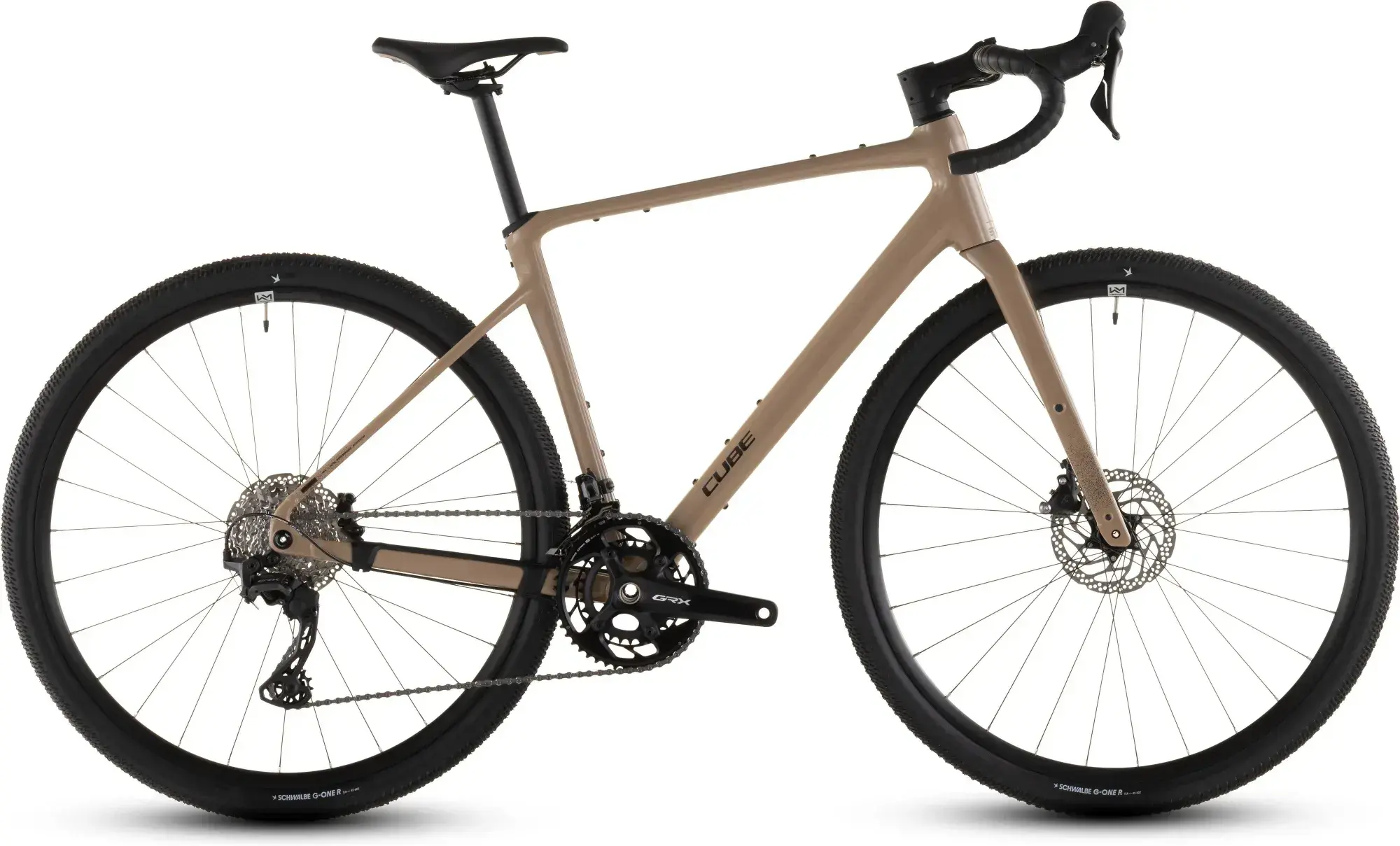 Cube Nuroad Race 2026 cappuccino e nera, bici completa vista laterale