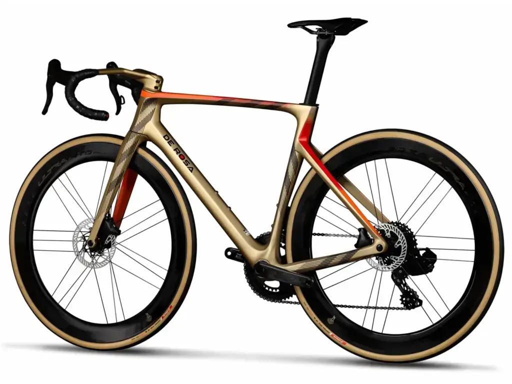 De Rosa Merak 2026 Dynamic Gold, bici completa vista laterale