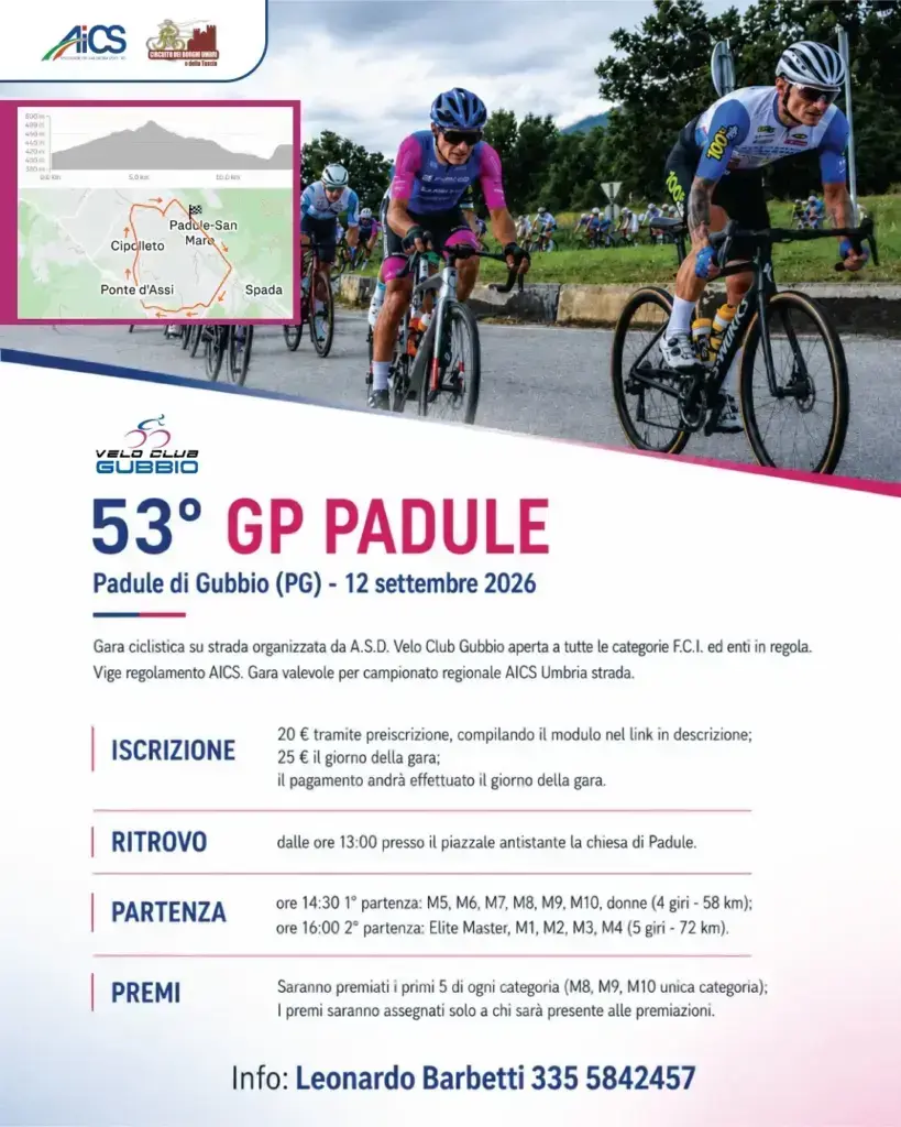 Locandina GP Padule 2026 con orari, categorie, iscrizioni e percorso