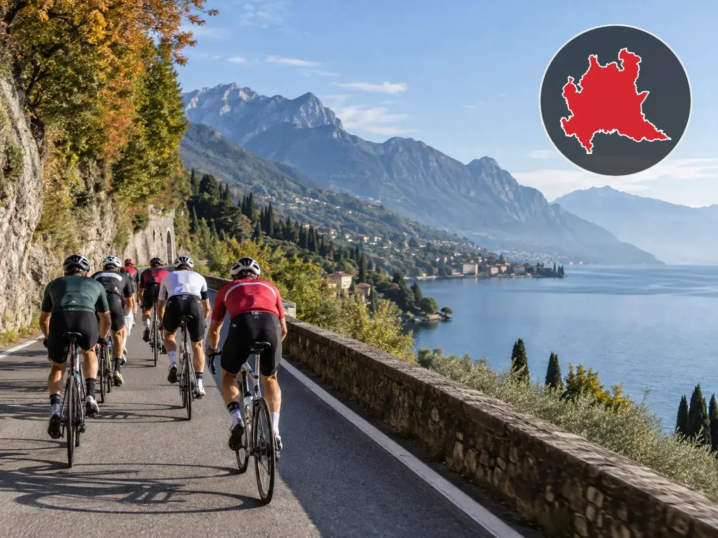 Illustrazione editoriale delle gare ciclistiche in Lombardia a ottobre 2026