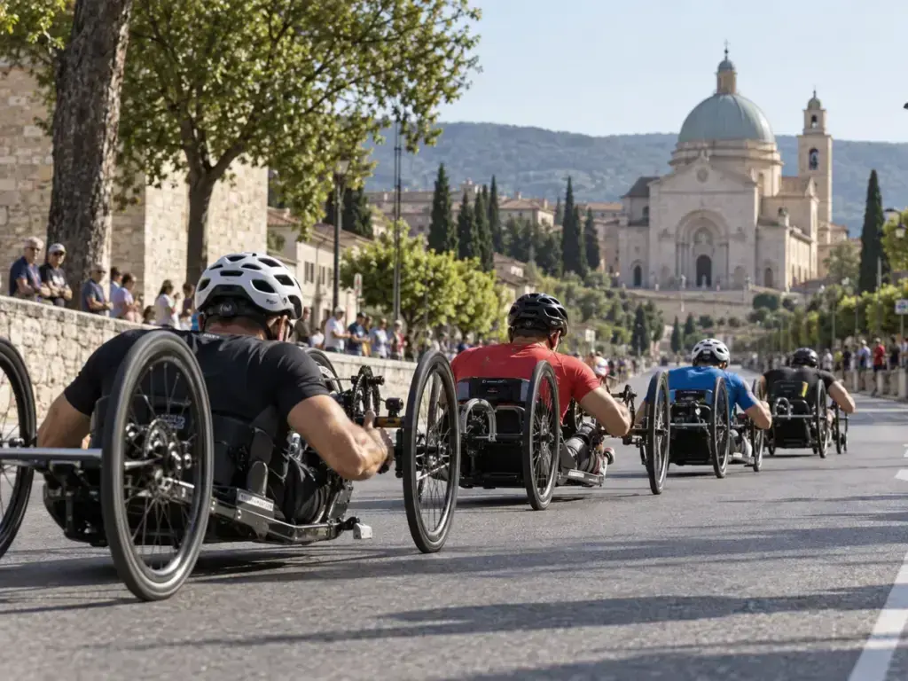 Illustrazione editoriale di una gara handbike a Santa Maria degli Angeli