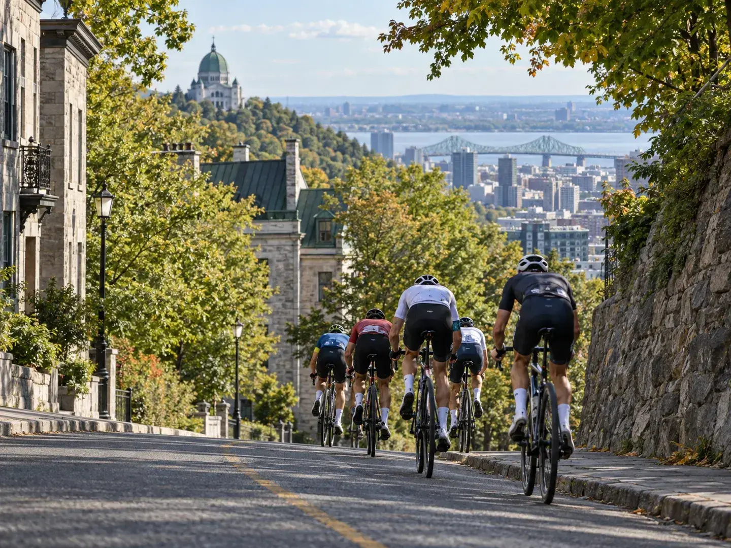 Illustrazione editoriale: Mondiali U23 uomini 2026: illustrazione editoriale di ciclisti sul Mont-Royal