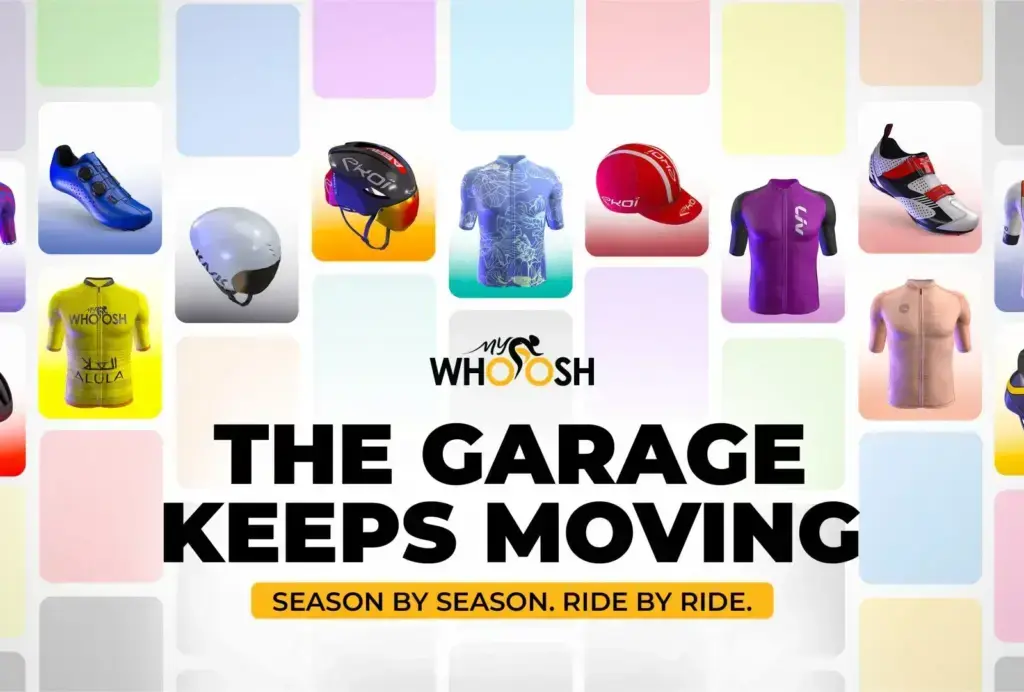 Schermata ufficiale del nuovo MyWhoosh Garage 2026