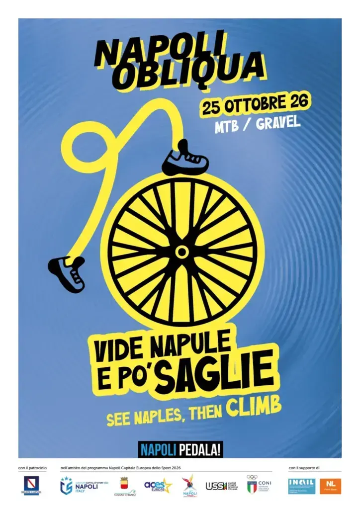 Locandina ufficiale Napoli Obliqua 2026: 25 ottobre, MTB e gravel a Napoli